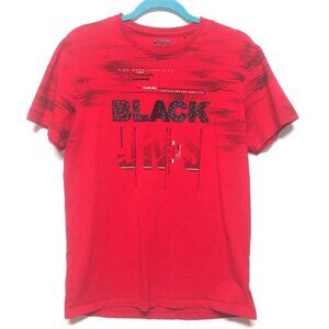 Xios Mens T shirt Red Sz L w/Black rubber accent letters short sleeve slim fit